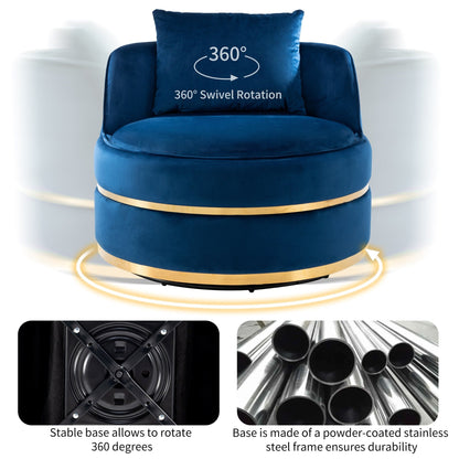 Velvet 360° Swivel Accent Chair with Seat Cushion, Upholstered Barrel Chair with Stainless Steel Base Living Room Chair