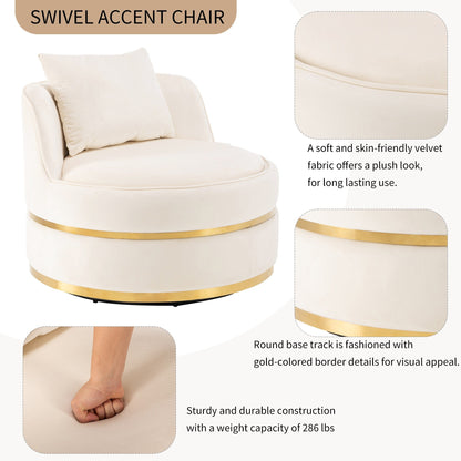Velvet 360° Swivel Accent Chair with Seat Cushion, Upholstered Barrel Chair with Stainless Steel Base Living Room Chair