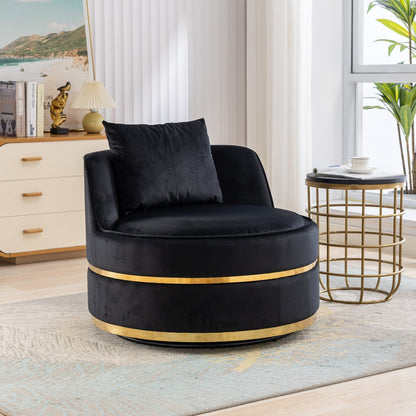 Velvet 360° Swivel Accent Chair with Seat Cushion, Upholstered Barrel Chair with Stainless Steel Base Living Room Chair