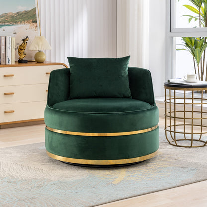 Velvet 360° Swivel Accent Chair with Seat Cushion, Upholstered Barrel Chair with Stainless Steel Base Living Room Chair