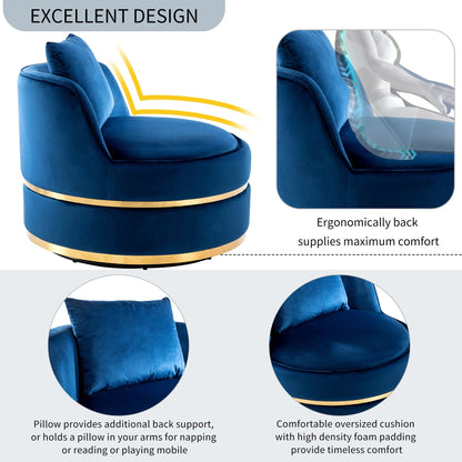 Velvet 360° Swivel Accent Chair with Seat Cushion, Upholstered Barrel Chair with Stainless Steel Base Living Room Chair
