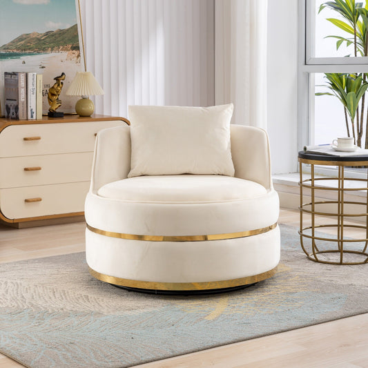 Velvet 360° Swivel Accent Chair with Seat Cushion, Upholstered Barrel Chair with Stainless Steel Base Living Room Chair