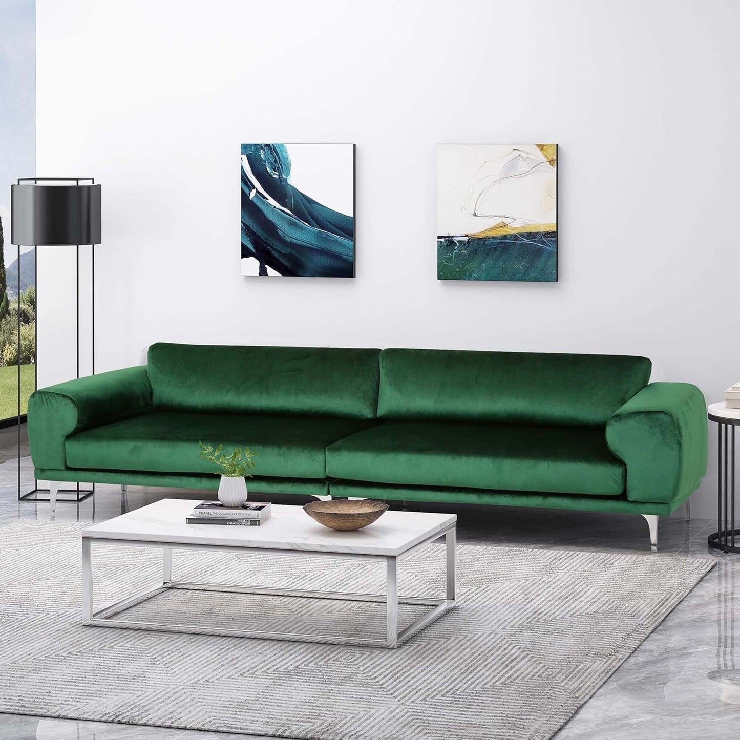 Velvet 4-Seat Sofa with Metal Legs and Wood Frame