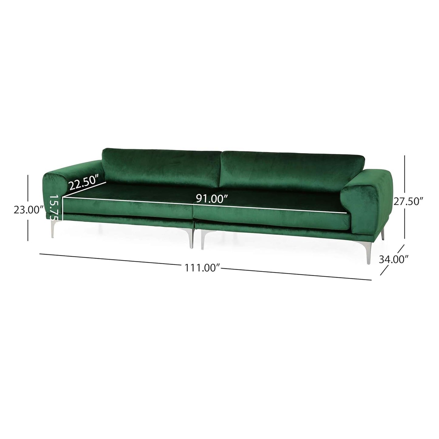 Velvet 4-Seat Sofa with Metal Legs and Wood Frame