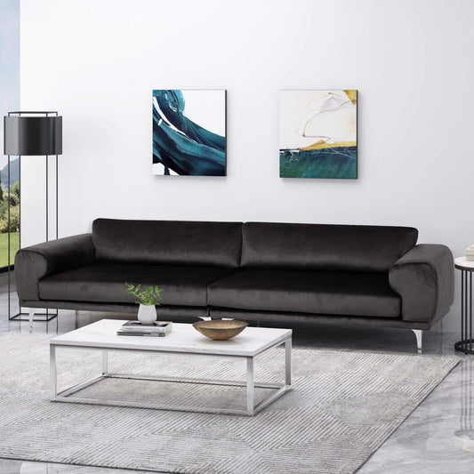 Velvet 4-Seater Sofa with Cushions and Metal Legs