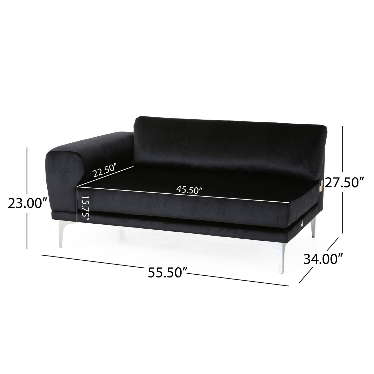 Velvet 4-Seater Sofa with Cushions and Metal Legs
