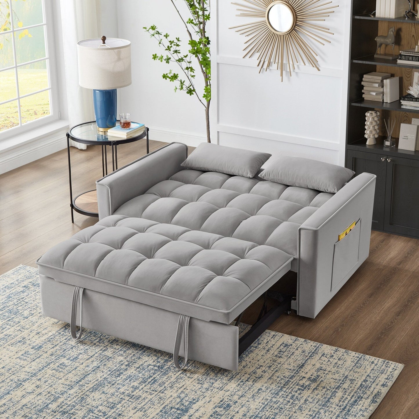 Velvet 4-in-1 Pull-Out Loveseat Sofa Bed