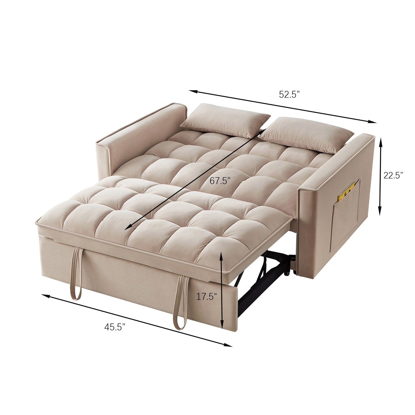 Velvet 4-in-1 Pull-Out Loveseat Sofa Bed