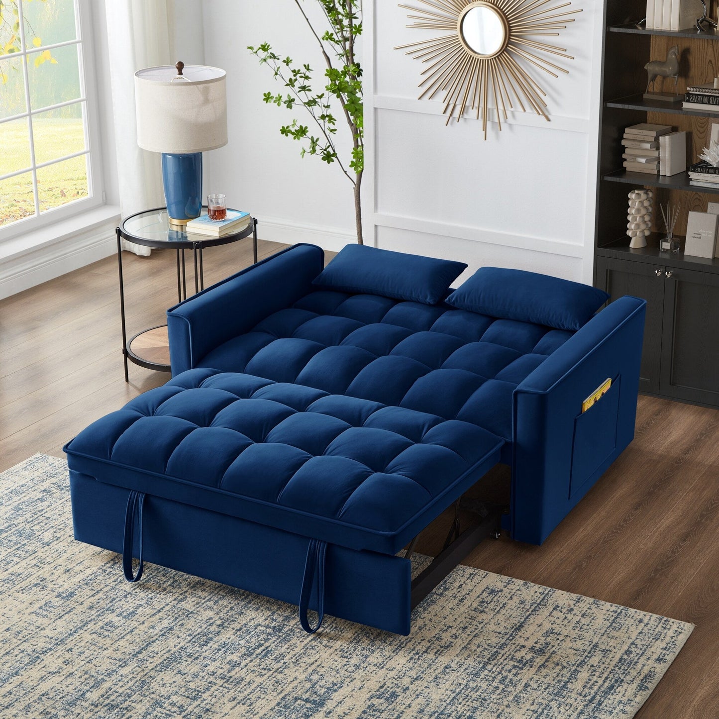 Velvet 4-in-1 Pull-Out Loveseat Sofa Bed