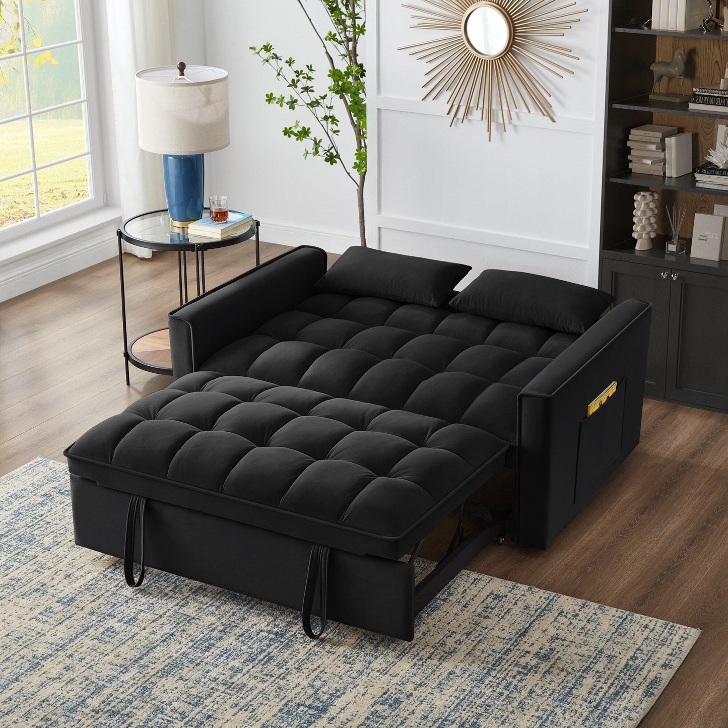 Velvet 4-in-1 Pull-Out Loveseat Sofa Bed