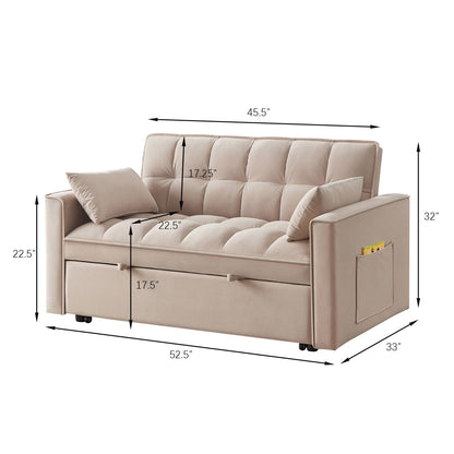 Velvet 4-in-1 Pull-Out Loveseat Sofa Bed