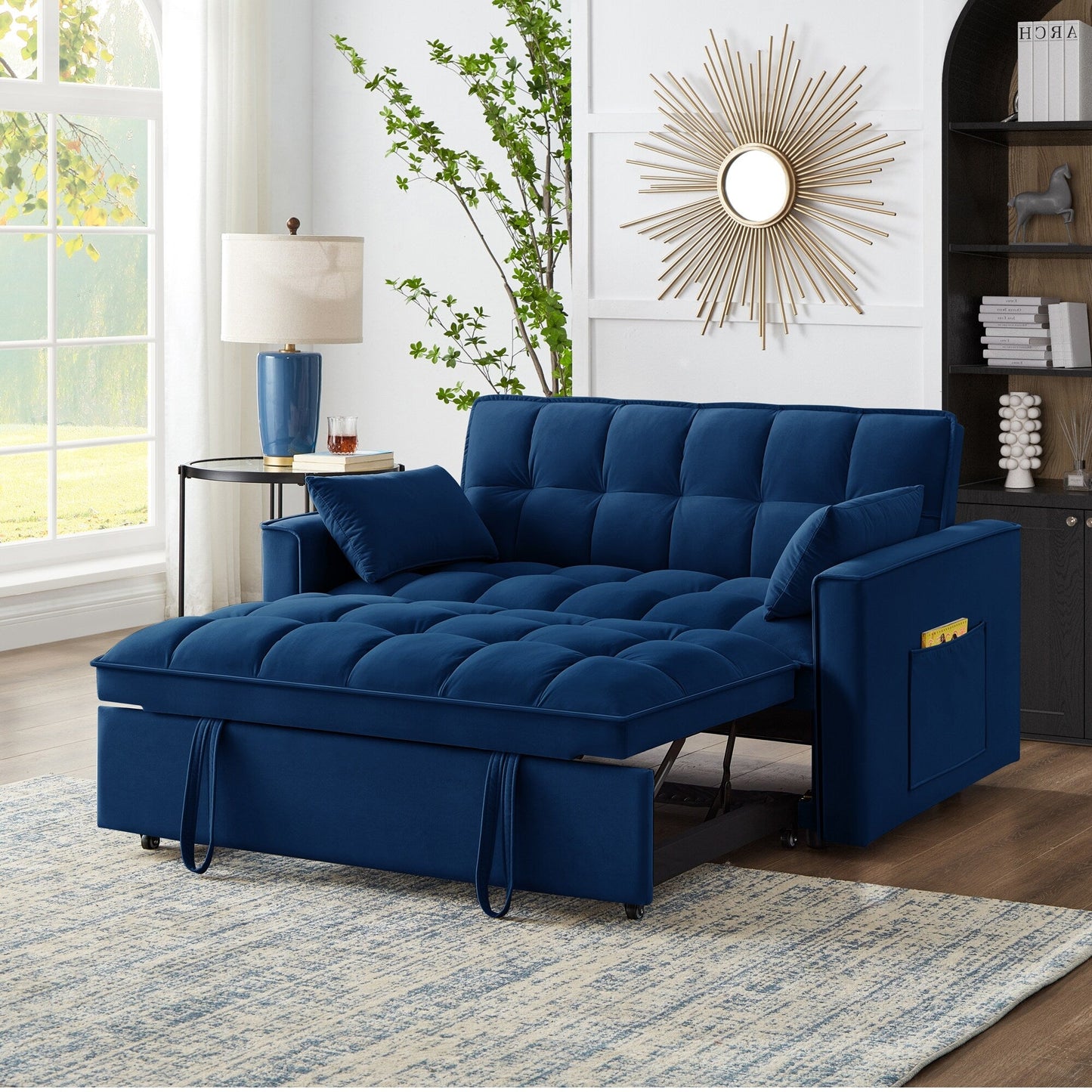 Velvet 4-in-1 Pull-Out Loveseat Sofa Bed