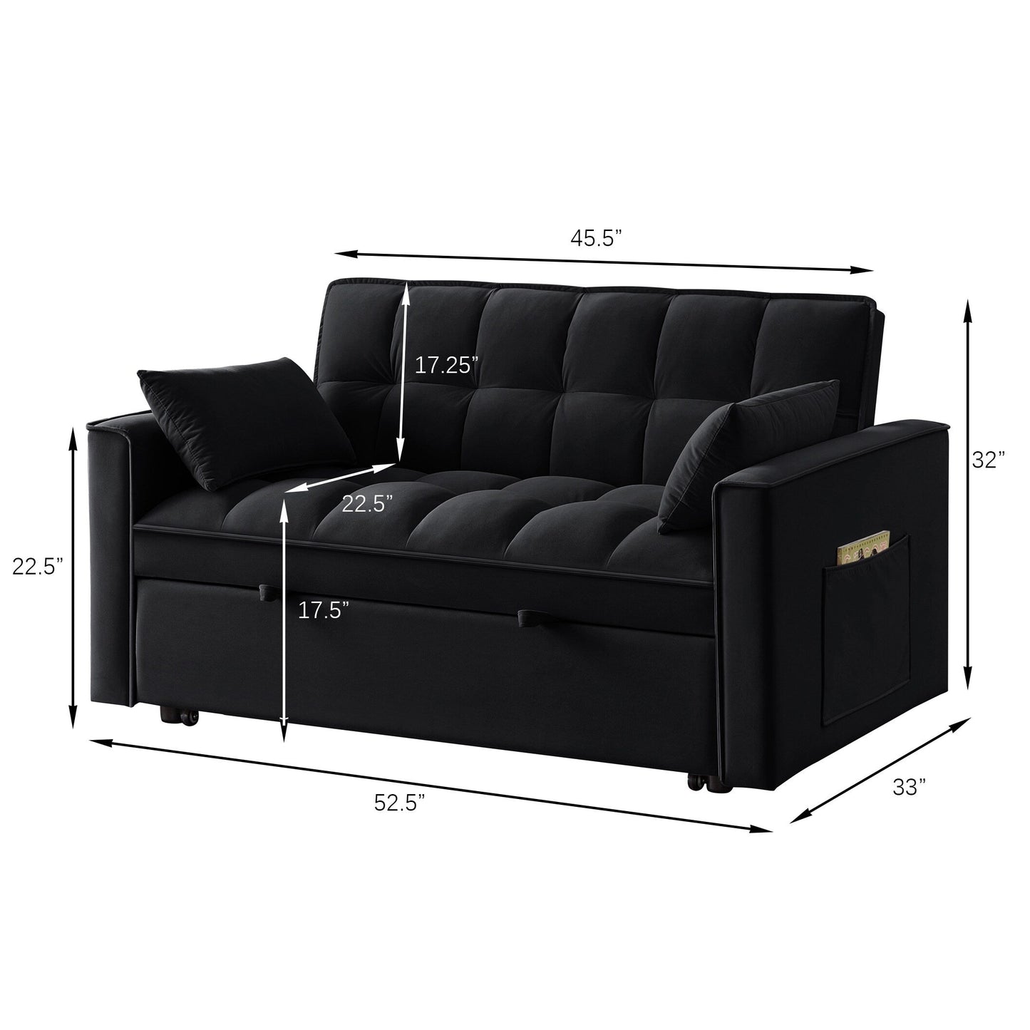 Velvet 4-in-1 Pull-Out Loveseat Sofa Bed