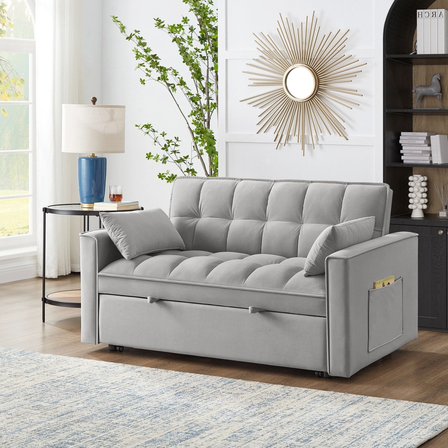 Velvet 4-in-1 Pull-Out Loveseat Sofa Bed