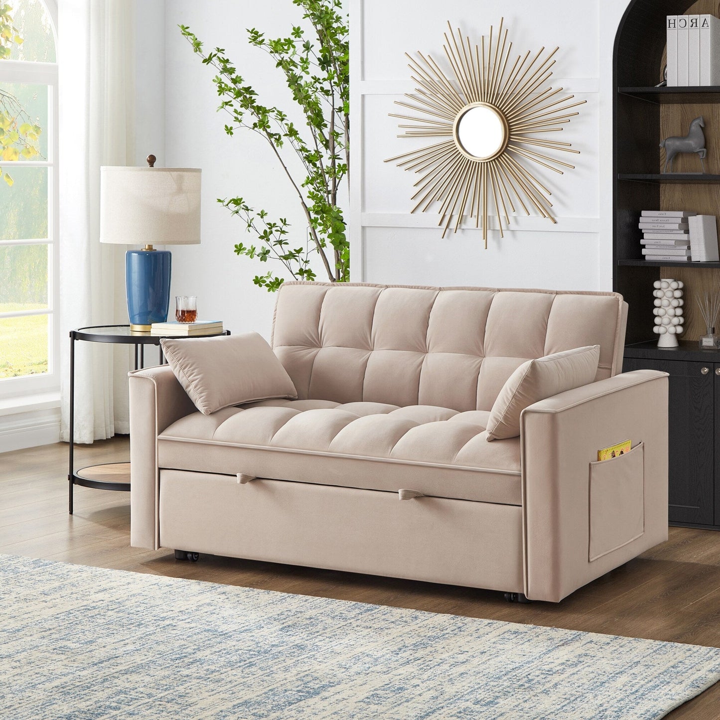 Velvet 4-in-1 Pull-Out Loveseat Sofa Bed