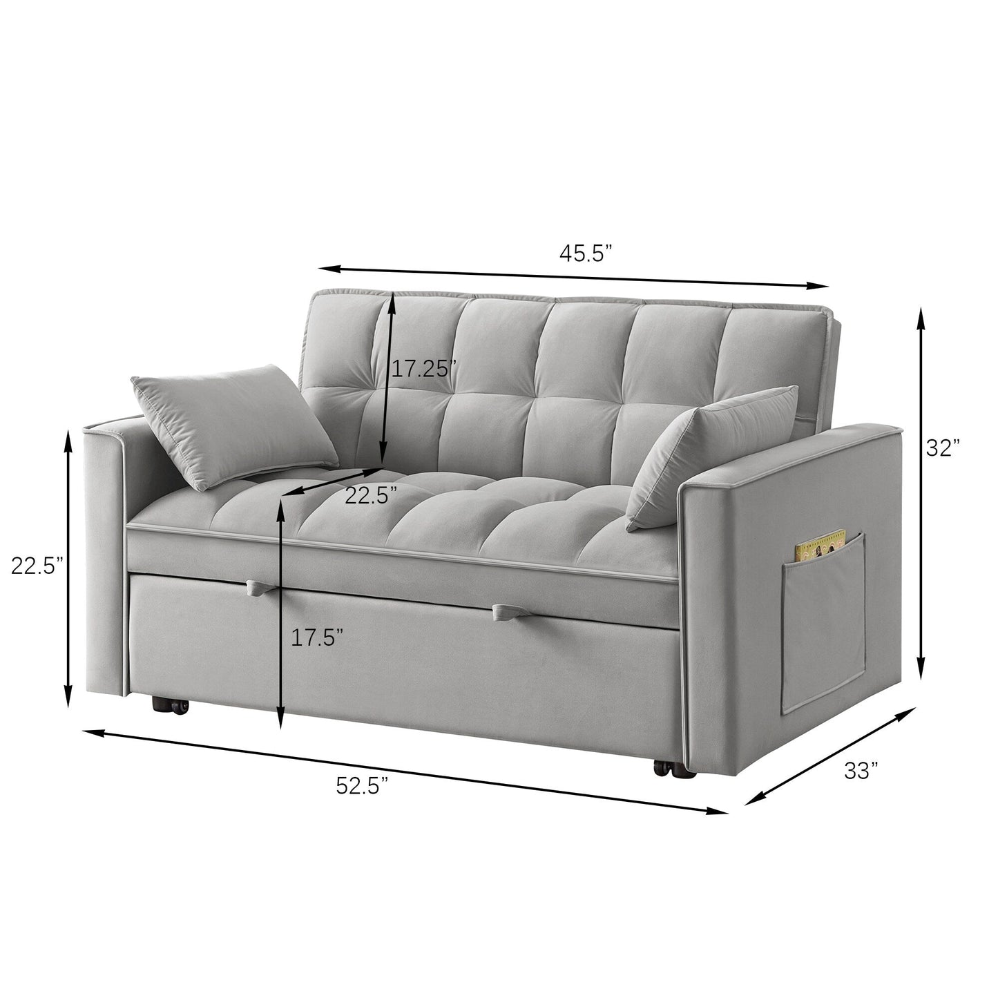 Velvet 4-in-1 Pull-Out Loveseat Sofa Bed