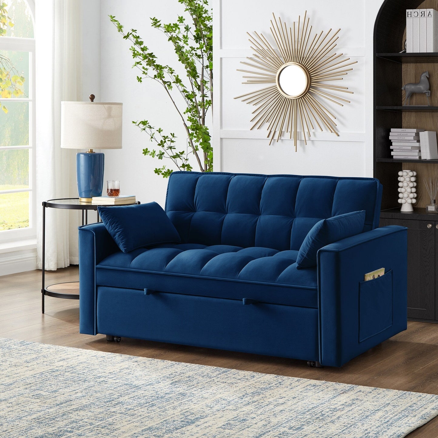 Velvet 4-in-1 Pull-Out Loveseat Sofa Bed