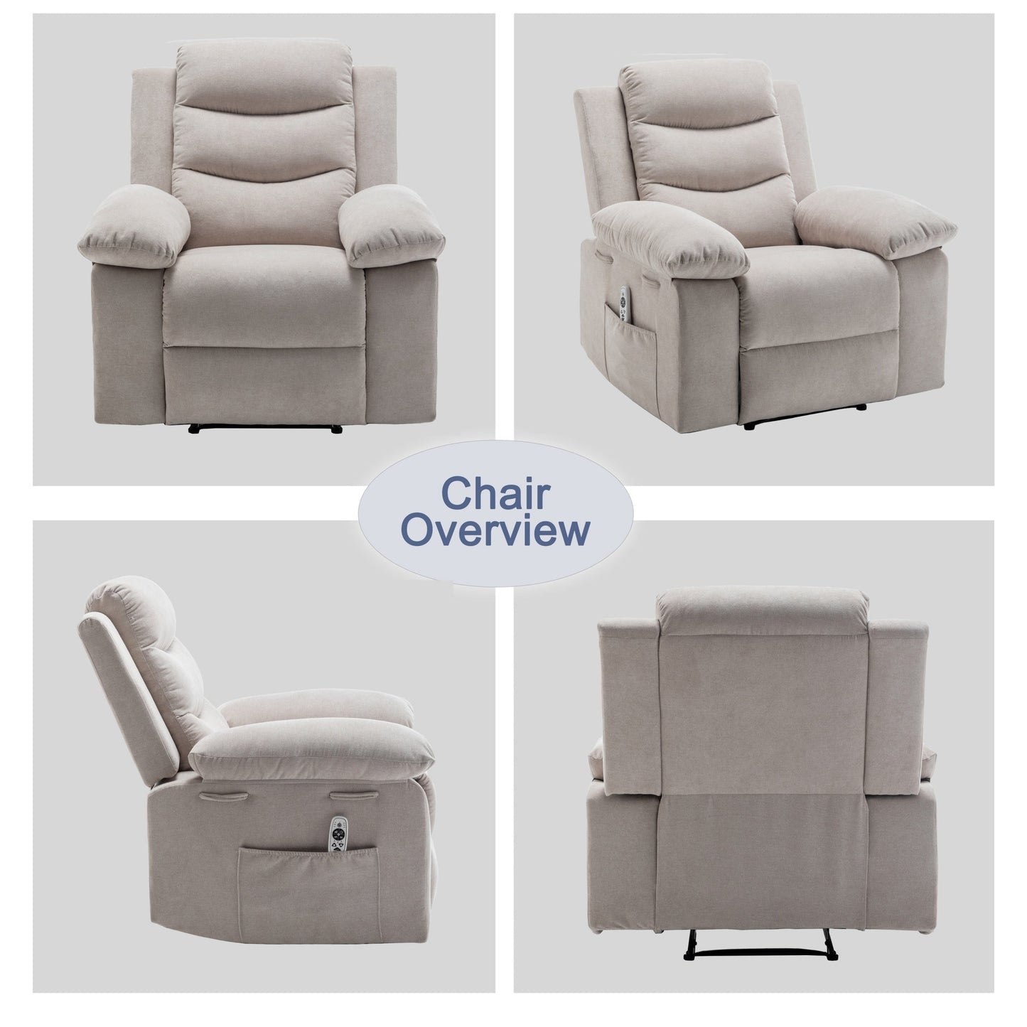 Velvet Adjustable Massage Function Power Recliner Chair with Heating System