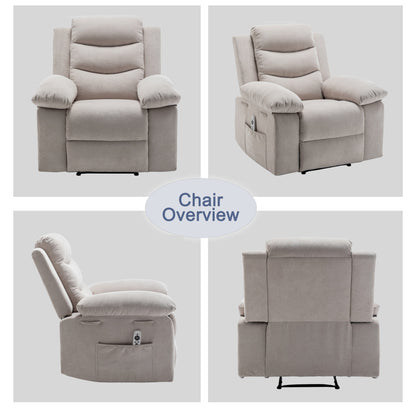 Velvet Adjustable Massage Function Power Recliner Chair with Heating System
