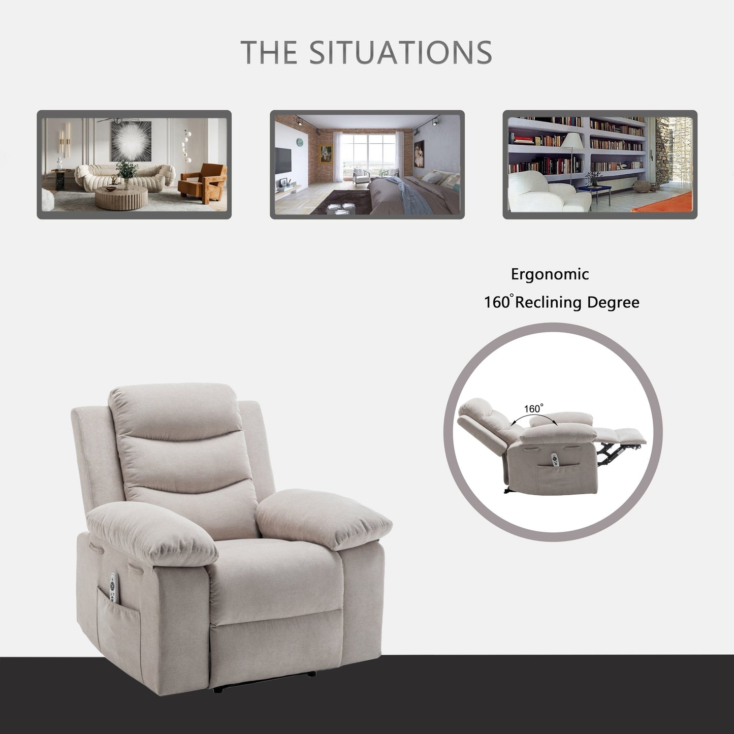 Velvet Adjustable Massage Function Power Recliner Chair with Heating System