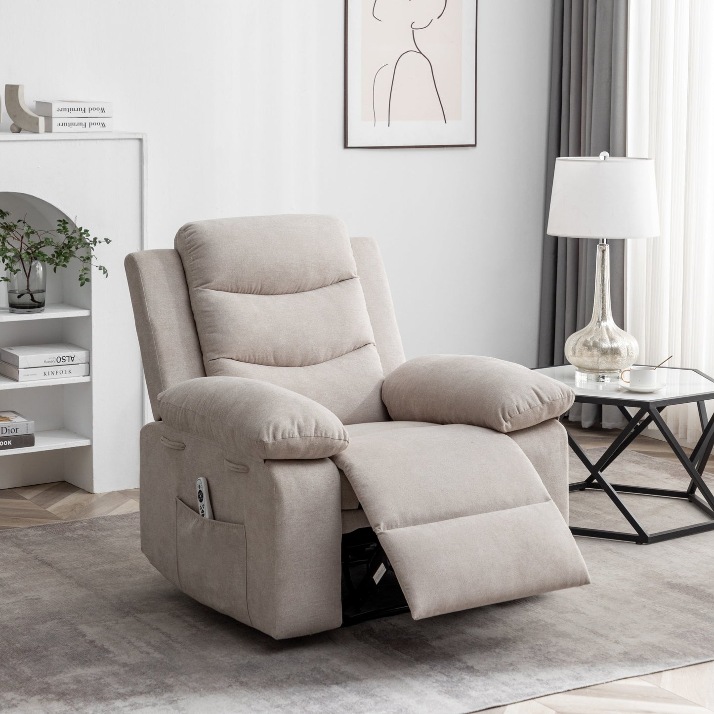 Velvet Adjustable Massage Function Power Recliner Chair with Heating System