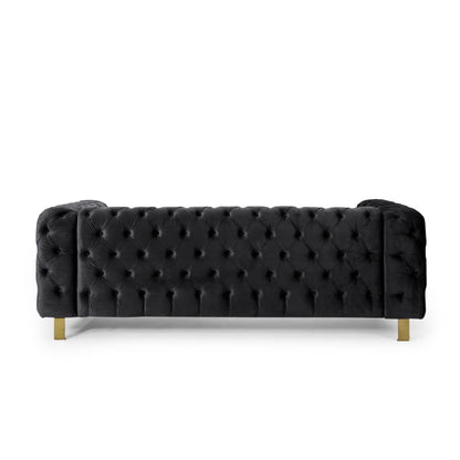 Velvet Button Tufted 3-seater Sofa with Iron Legs