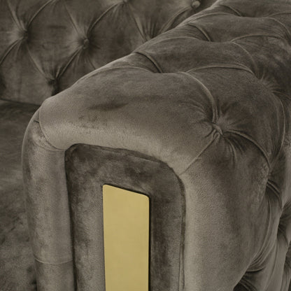 Velvet Button Tufted 3-seater Sofa with Iron Legs