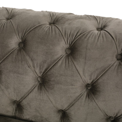 Velvet Button Tufted 3-seater Sofa with Iron Legs