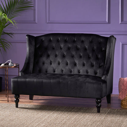 Velvet Button Tufted High Wingback Loveseat Sofa