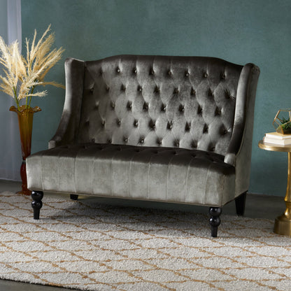 Velvet Button Tufted High Wingback Loveseat Sofa