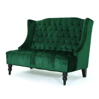 Velvet Button Tufted High Wingback Loveseat Sofa