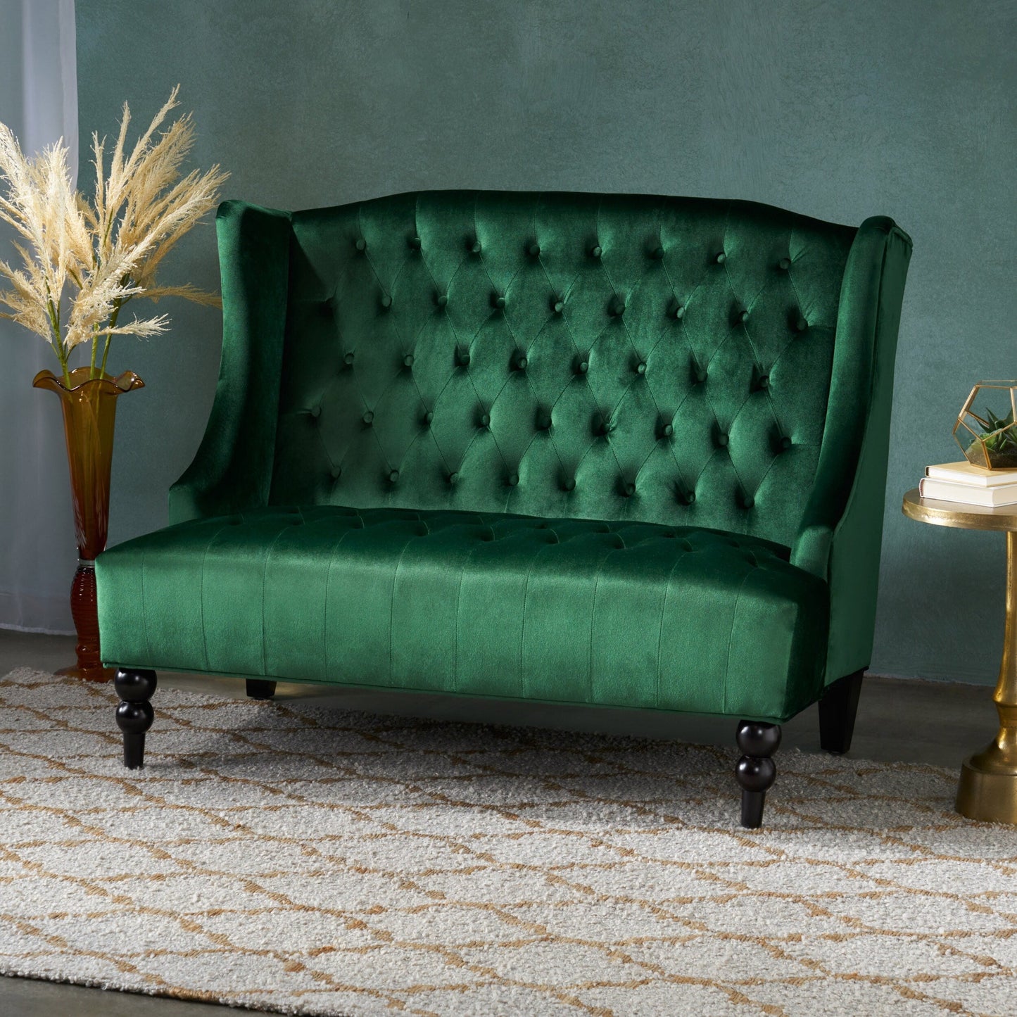 Velvet Button Tufted High Wingback Loveseat Sofa