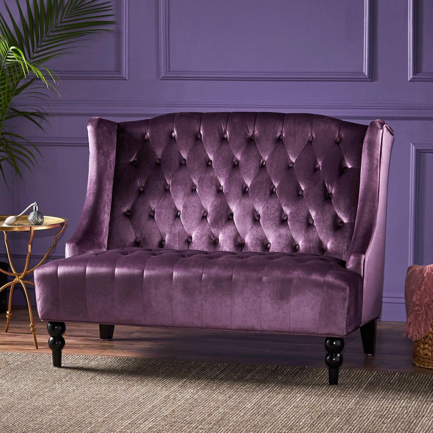 Velvet Button Tufted High Wingback Loveseat Sofa