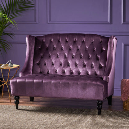 Velvet Button Tufted High Wingback Loveseat Sofa
