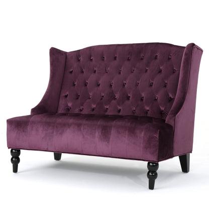 Velvet Button Tufted High Wingback Loveseat Sofa