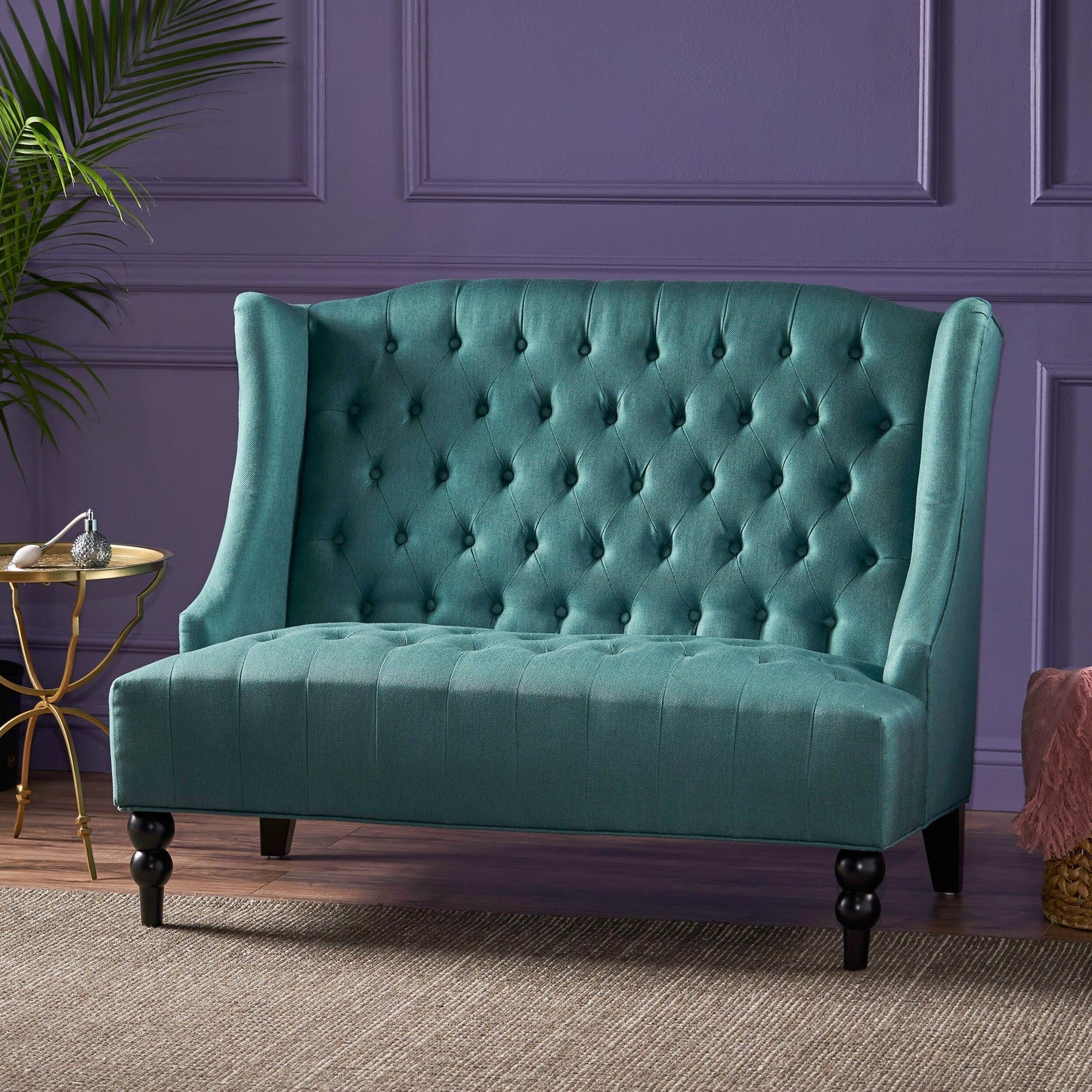 Velvet Button Tufted High Wingback Loveseat Sofa