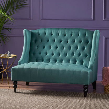 Velvet Button Tufted High Wingback Loveseat Sofa