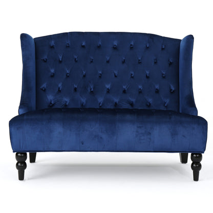 Velvet Button Tufted High Wingback Loveseat Sofa