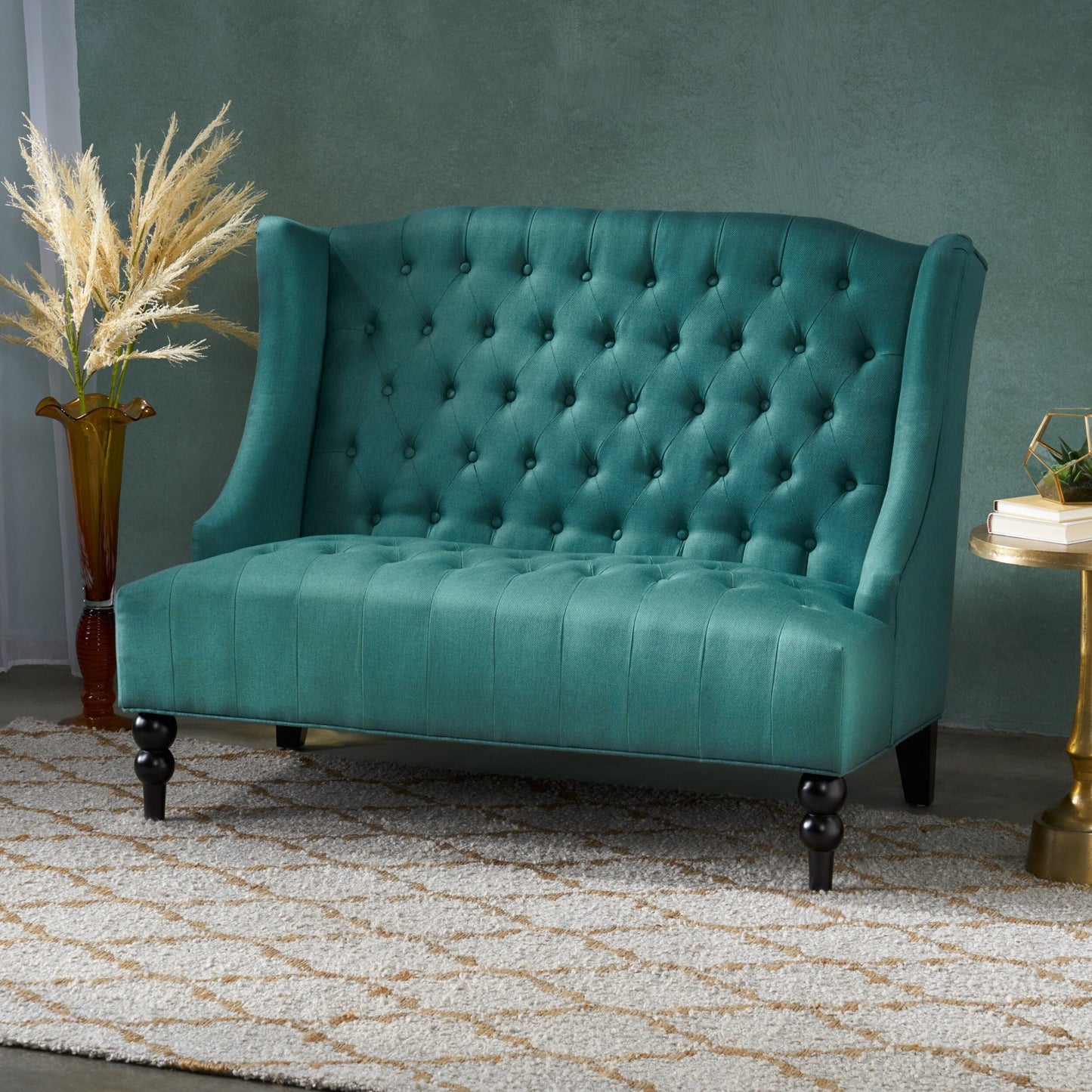 Velvet Button Tufted High Wingback Loveseat Sofa