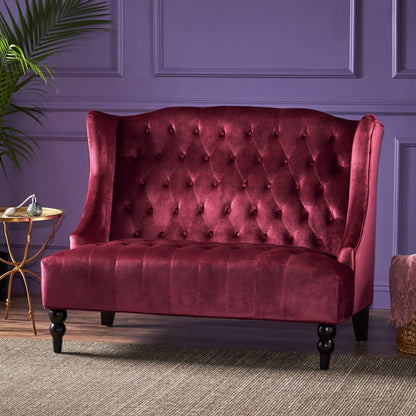 Velvet Button Tufted High Wingback Loveseat Sofa