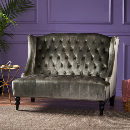 Velvet Button Tufted High Wingback Loveseat Sofa