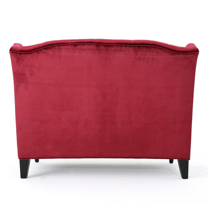 Velvet Button Tufted High Wingback Loveseat Sofa