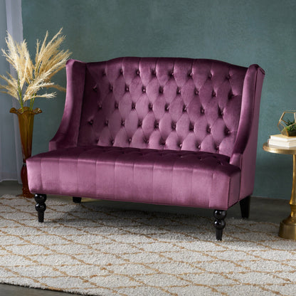 Velvet Button Tufted High Wingback Loveseat Sofa