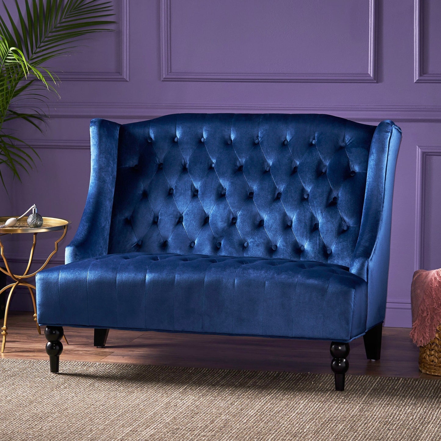 Velvet Button Tufted High Wingback Loveseat Sofa