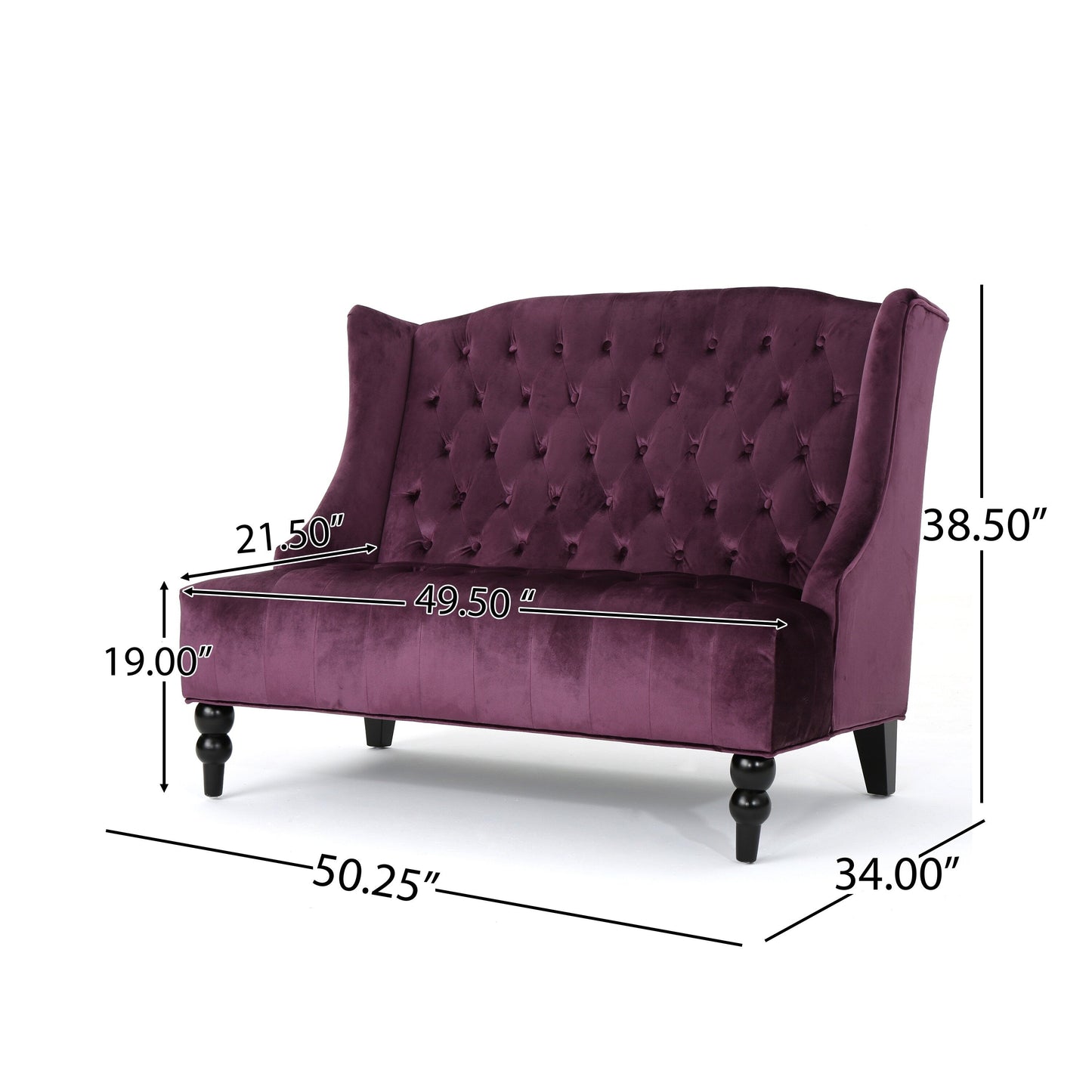 Velvet Button Tufted High Wingback Loveseat Sofa