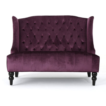Velvet Button Tufted High Wingback Loveseat Sofa