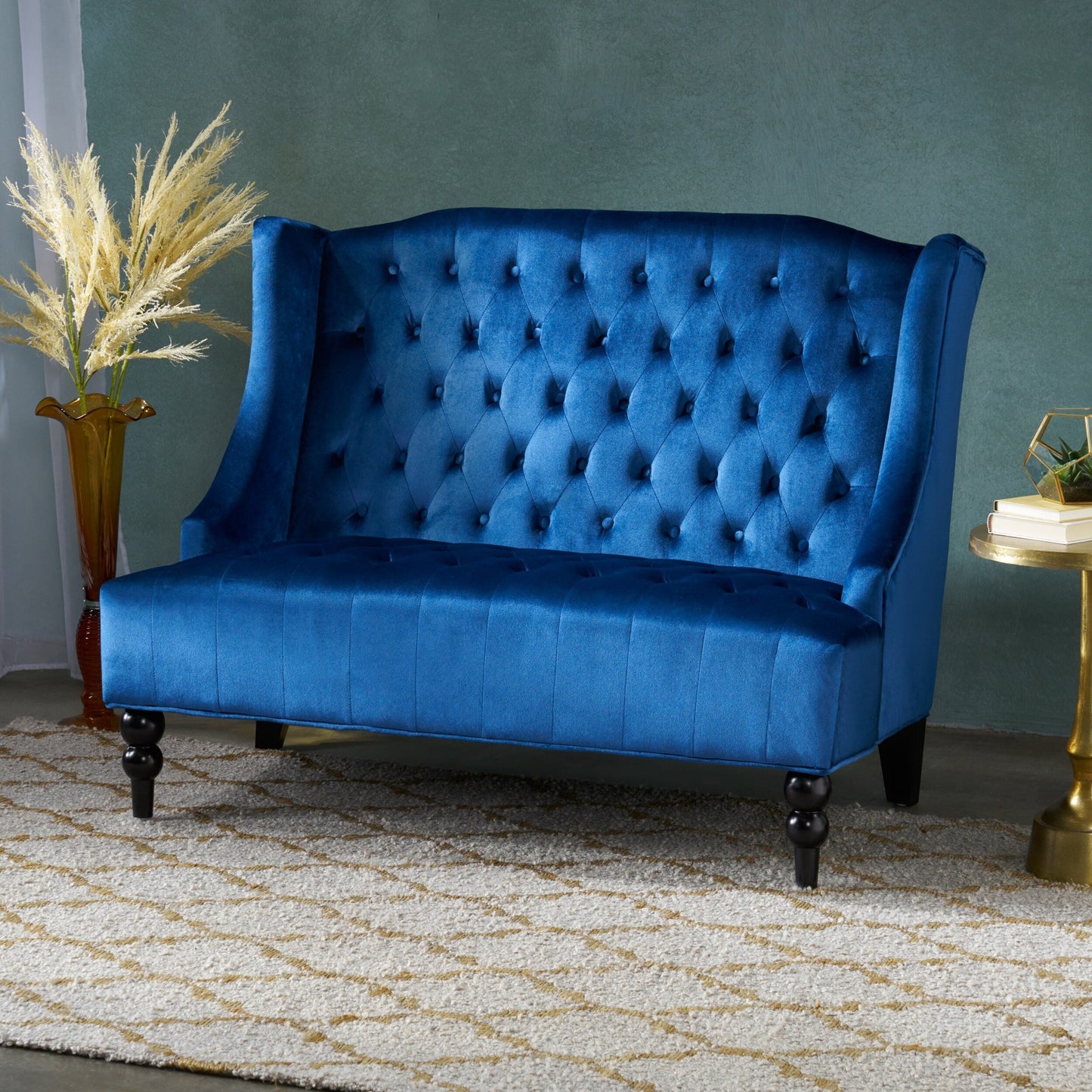 Velvet Button Tufted High Wingback Loveseat Sofa