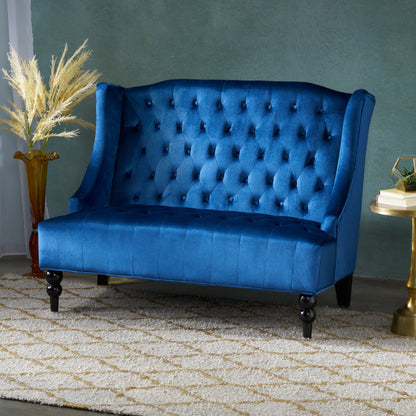 Velvet Button Tufted High Wingback Loveseat Sofa