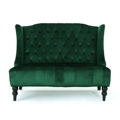 Velvet Button Tufted High Wingback Loveseat Sofa