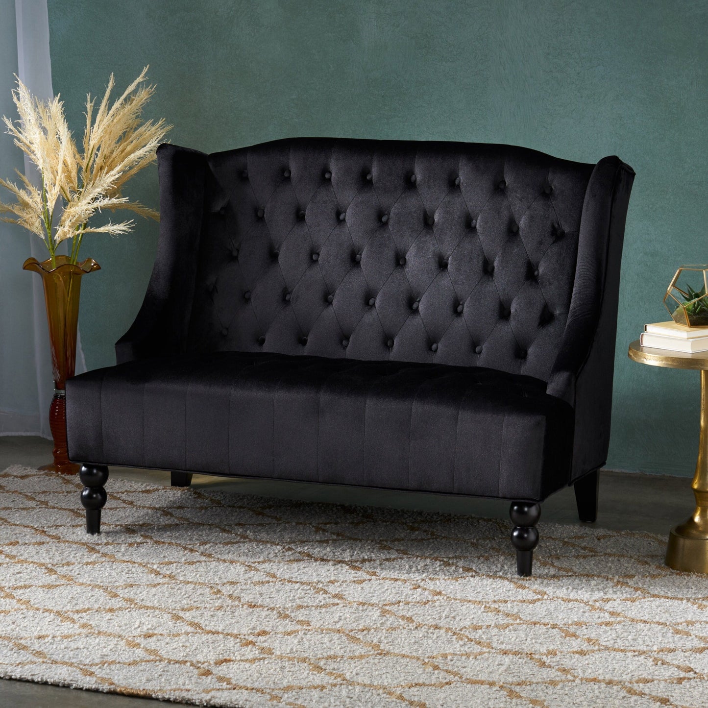 Velvet Button Tufted High Wingback Loveseat Sofa